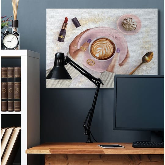 Stupell Industries Women's Glam Fashion Coffee Latte Art Designer Brand Canvas Wall Art